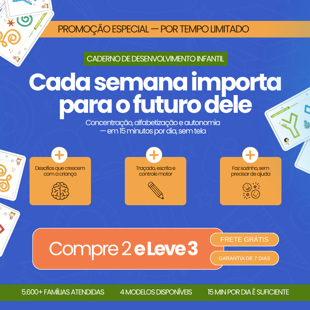 Caderno de Atividades Infantil MagicBook — Desenvolve concentração, raciocínio e autonomia em 15 minutos por dia, COMPRE 2 E LEVE 3