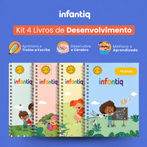 KIT Com 4 Cadernos Mágico de Caligrafia Reutilizável +