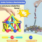 Criança construindo com o conjunto Magna Kids. Brinquedo educativo que desenvolve lógica, coordenação motora e raciocínio espacial