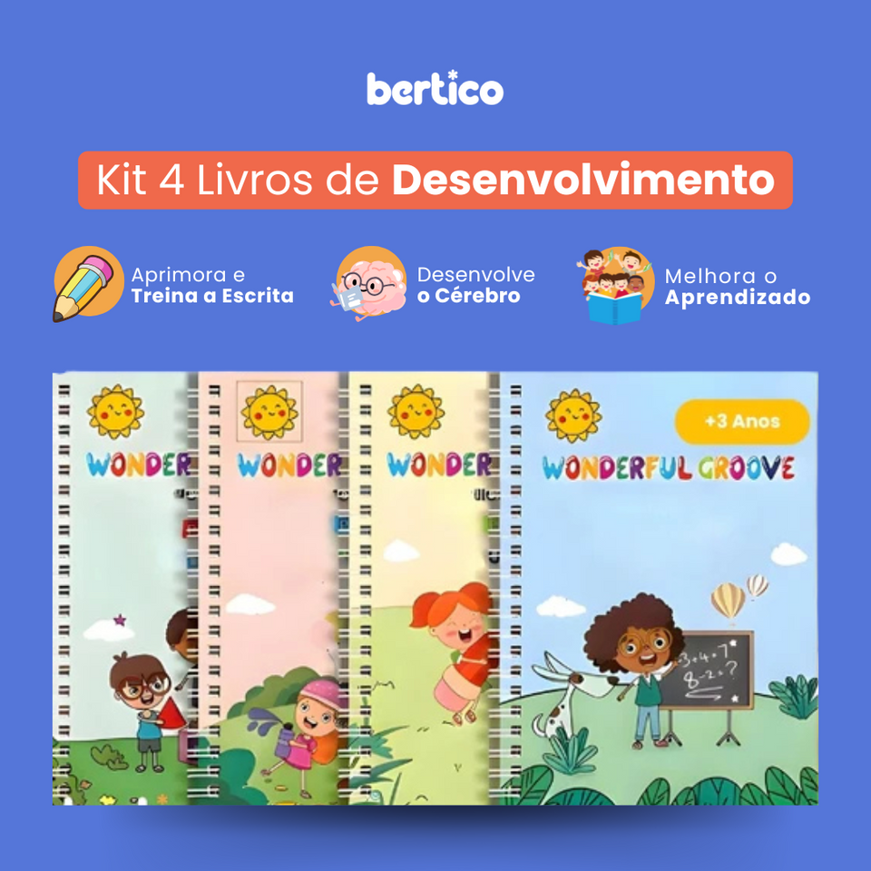 KIT Com 4 Cadernos Mágico de Caligrafia Reutilizável + 1 Canetas com 10 refis