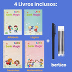 KIT Com 4 Cadernos Mágico de Caligrafia Reutilizável + 1 Canetas com 10 refis