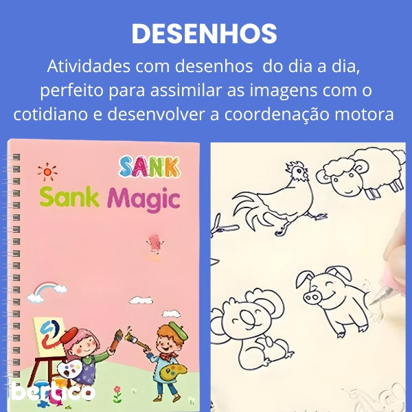 KIT Com 4 Cadernos Mágico de Caligrafia Reutilizável + 1 Canetas com 10 refis