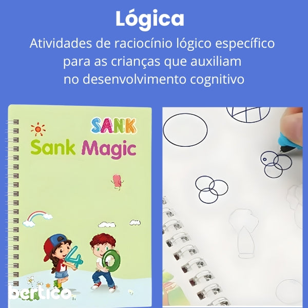 KIT Com 4 Cadernos Mágico de Caligrafia Reutilizável + 1 Canetas com 10 refis