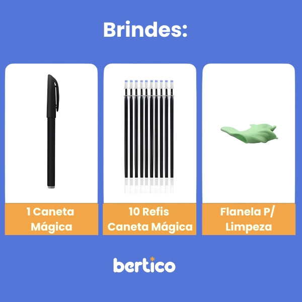 KIT Com 4 Cadernos Mágico de Caligrafia Reutilizável + 1 Canetas com 10 refis